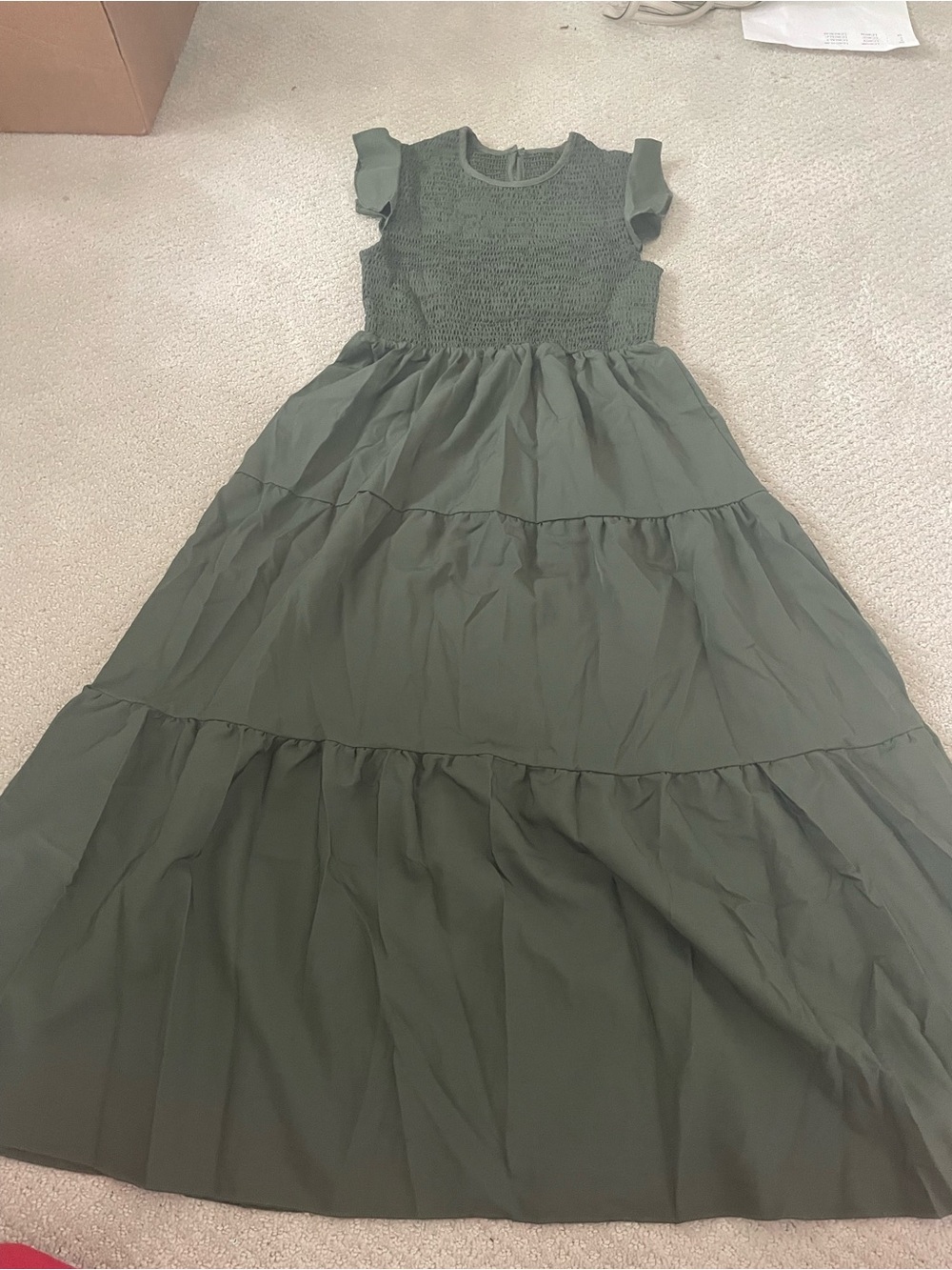Girls Olive Green Tiered Maxi Dress with Smocked Bodice